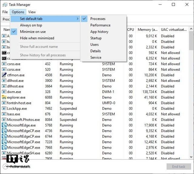 Win10 19H1对任务管理器进行了更新