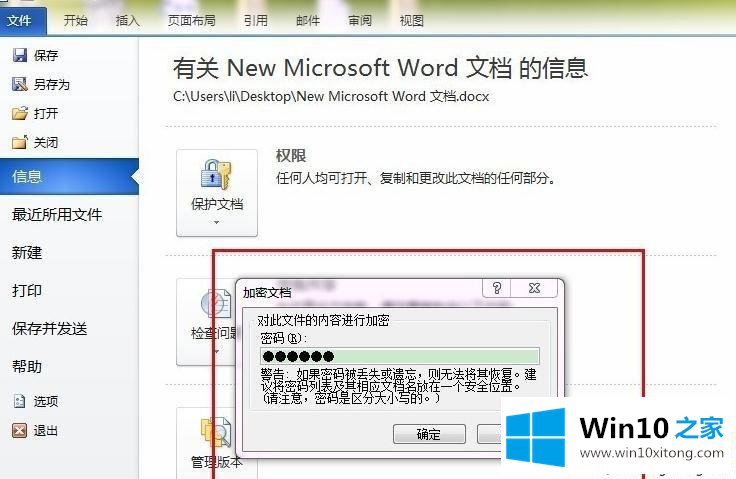 win10系统给Word2010加密的详细处理对策