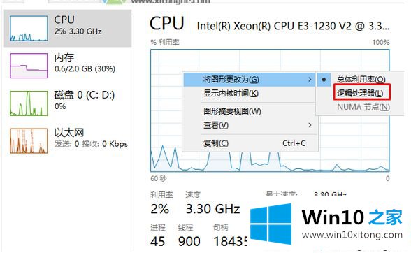 win10任务管理器cpu显示多个窗口的办法