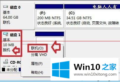 win10系统磁盘处于脱机状态的具体处理技巧