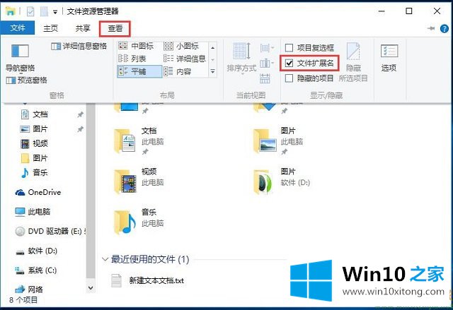 Win10系统如何显示或隐藏文件扩展名的具体解决方式